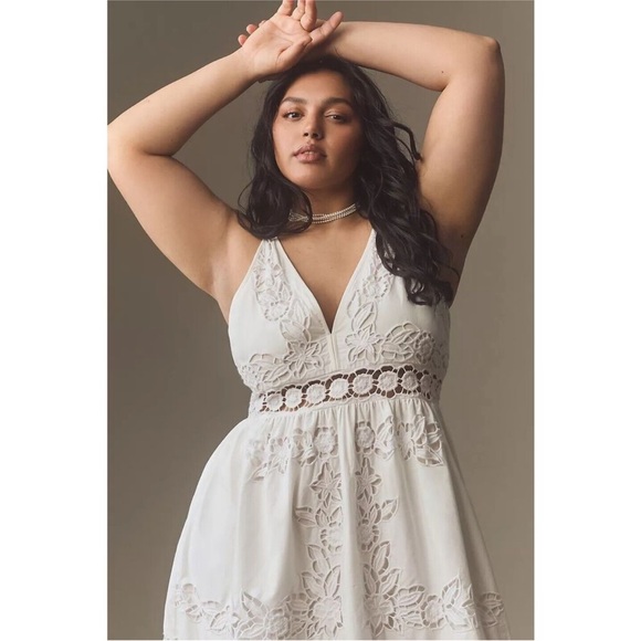 Anthropologie Vineet Bahl Sleeveless V-Neck Floral Cutwork Midi Dress - Picture 7 of 12